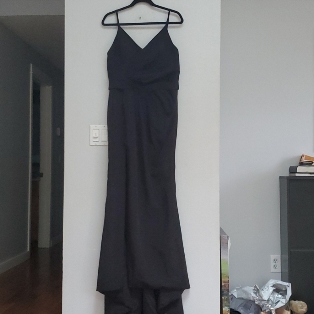 Hebeos black column sheath faux wrap maxi dress